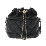 CHANEL シャネル マトラッセ チェーンショルダー 巾着 ブラック レディース ラムスキン ショルダーバッグ ABランク 中古 銀蔵