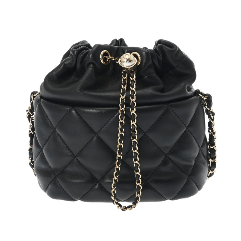 CHANEL シャネル マトラッセ チェーンショルダー 巾着 ブラック レディース ラムスキン ショルダーバッグ ABランク 中古 銀蔵