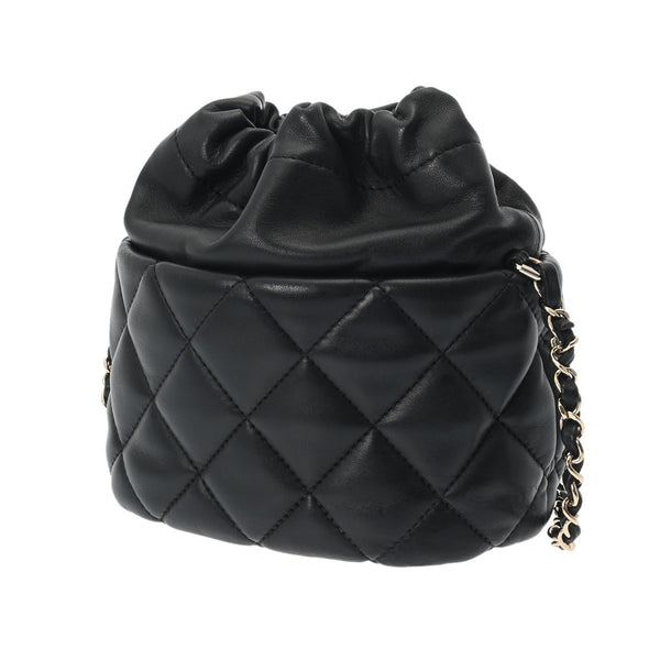 CHANEL シャネル マトラッセ チェーンショルダー 巾着 ブラック レディース ラムスキン ショルダーバッグ ABランク 中古 銀蔵
