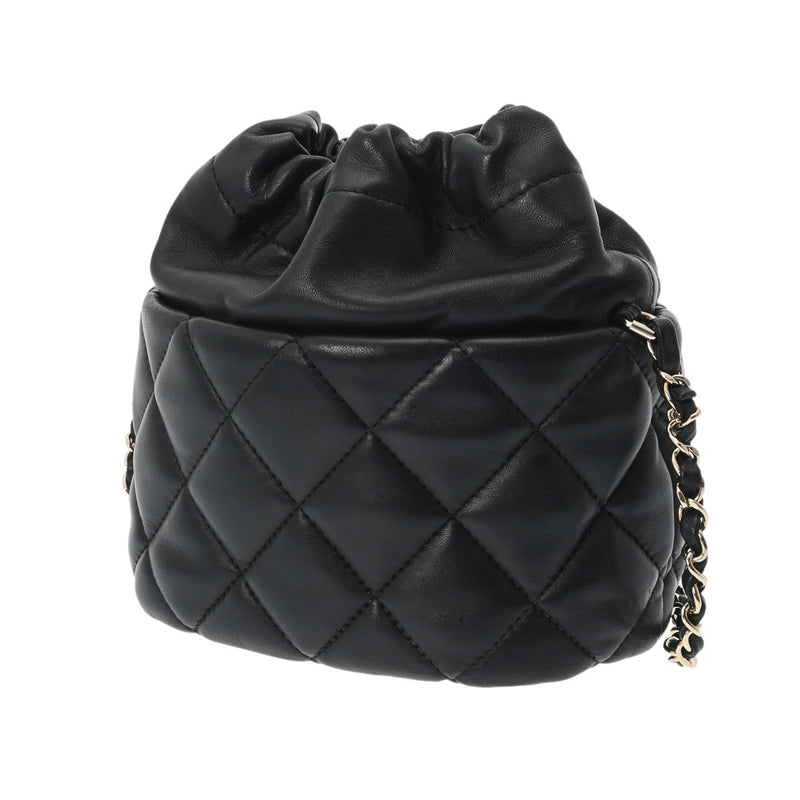 CHANEL シャネル マトラッセ チェーンショルダー 巾着 ブラック レディース ラムスキン ショルダーバッグ ABランク 中古 銀蔵