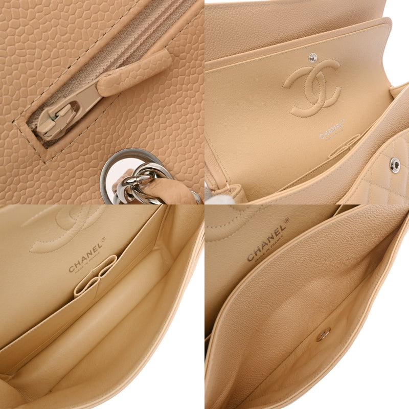 CHANEL シャネル マトラッセ チェーンショルダー Wフラップ 25cm ベージュ A01112 レディース キャビアスキン ショルダーバッグ 新同 中古 銀蔵