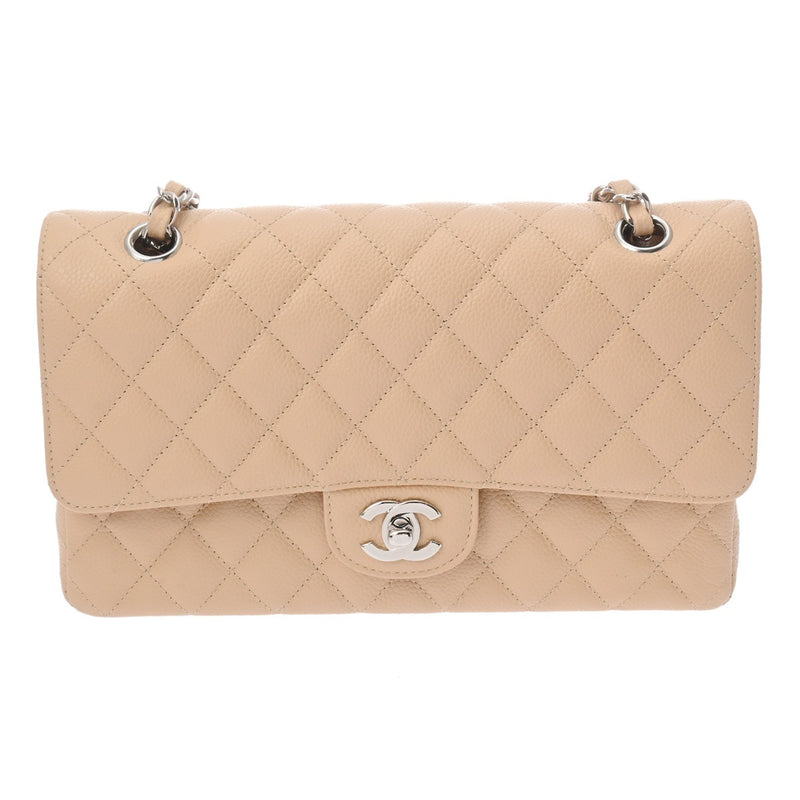 CHANEL シャネル マトラッセ チェーンショルダー Wフラップ 25cm ベージュ A01112 レディース キャビアスキン ショルダーバッグ 新同 中古 銀蔵