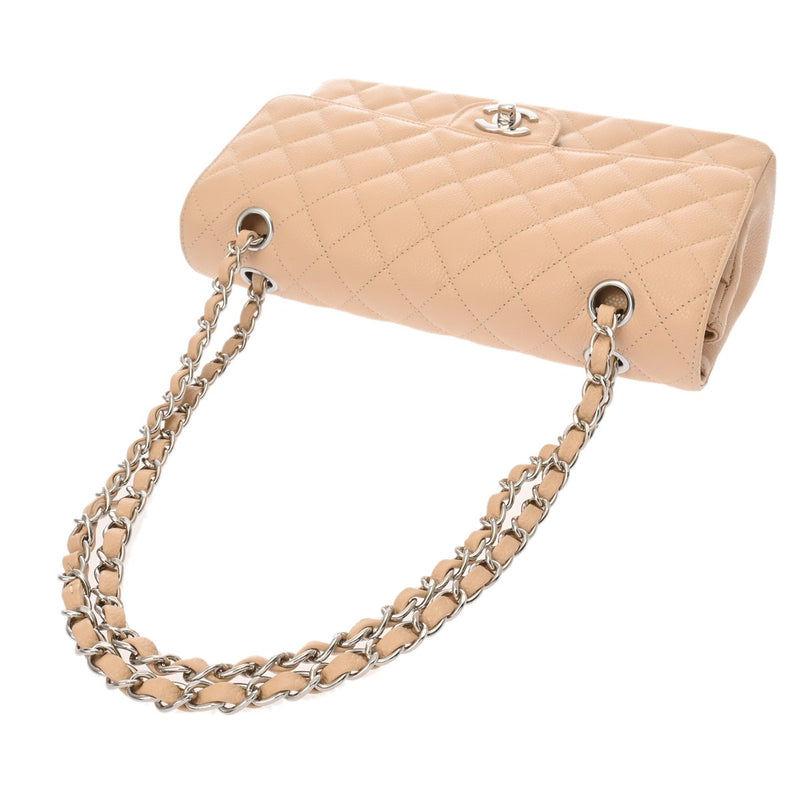 CHANEL シャネル マトラッセ チェーンショルダー Wフラップ 25cm ベージュ A01112 レディース キャビアスキン ショルダーバッグ 新同 中古 銀蔵