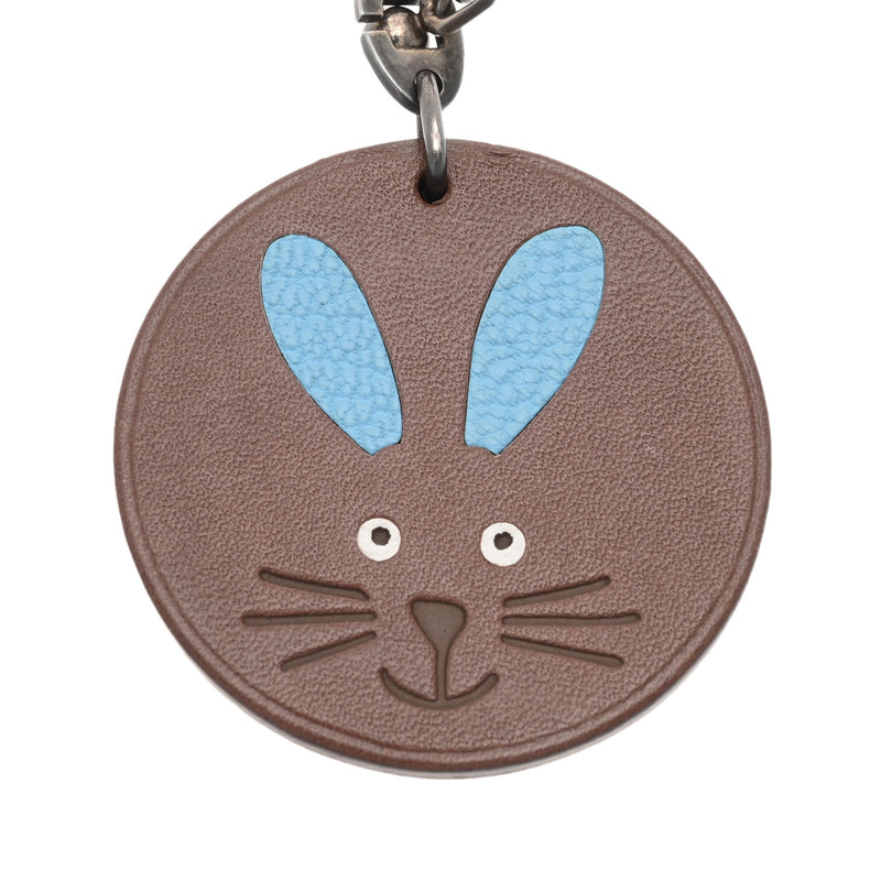 HERMES エルメス ラビット うさぎモチーフ バッグチャーム 2011年限定 ブラウン/ライトブルー ユニセックス スイフト シェーブル キーホルダー ABランク 中古 銀蔵