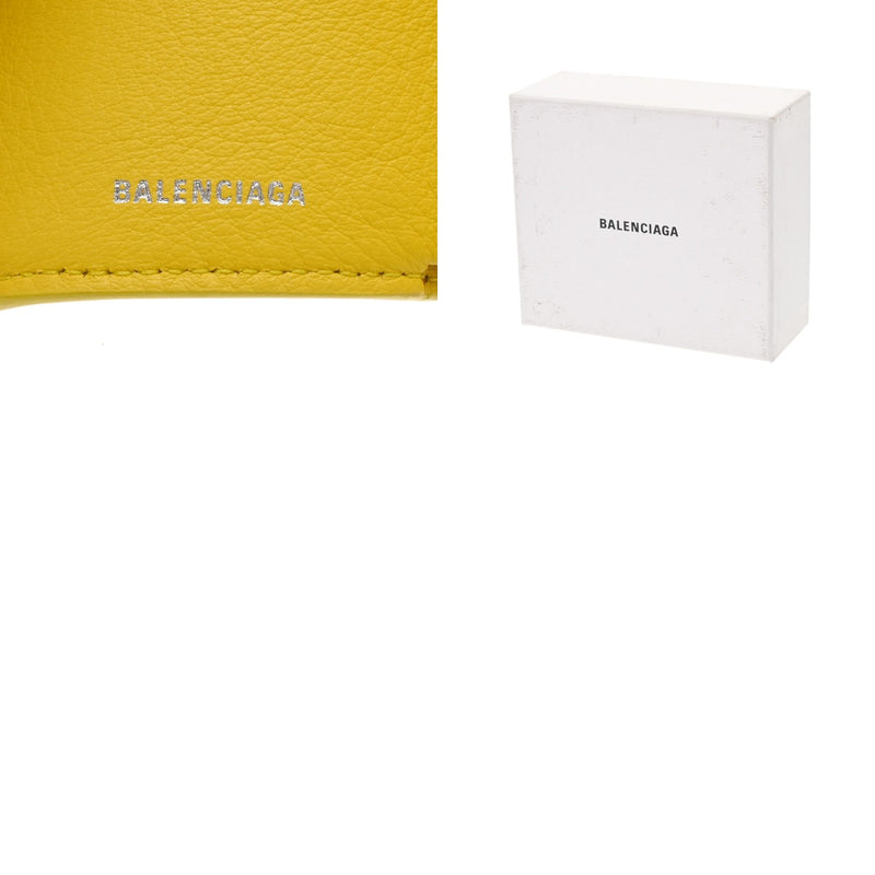 BALENCIAGA バレンシアガ ペーパー ミニ ウォレット イエロー 391446 ユニセックス レザー 三つ折り財布 ABランク 中古 銀蔵