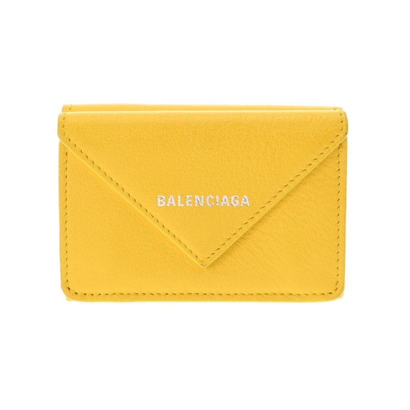 BALENCIAGA バレンシアガ ペーパー ミニ ウォレット イエロー 391446 ユニセックス レザー 三つ折り財布 ABランク 中古 銀蔵