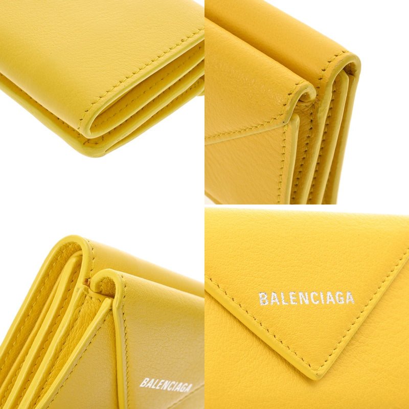 BALENCIAGA バレンシアガ ペーパー ミニ ウォレット イエロー 391446 ユニセックス レザー 三つ折り財布 ABランク 中古 銀蔵