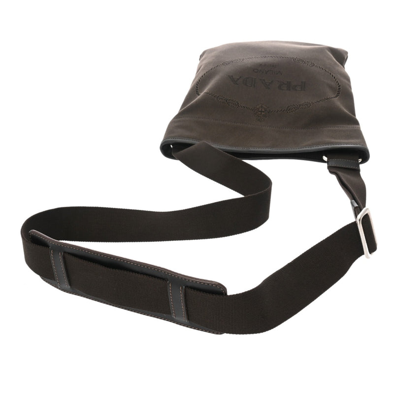 PRADA プラダ カーキ レディース ジャガード レザー ショルダーバッグ ABランク 中古 銀蔵