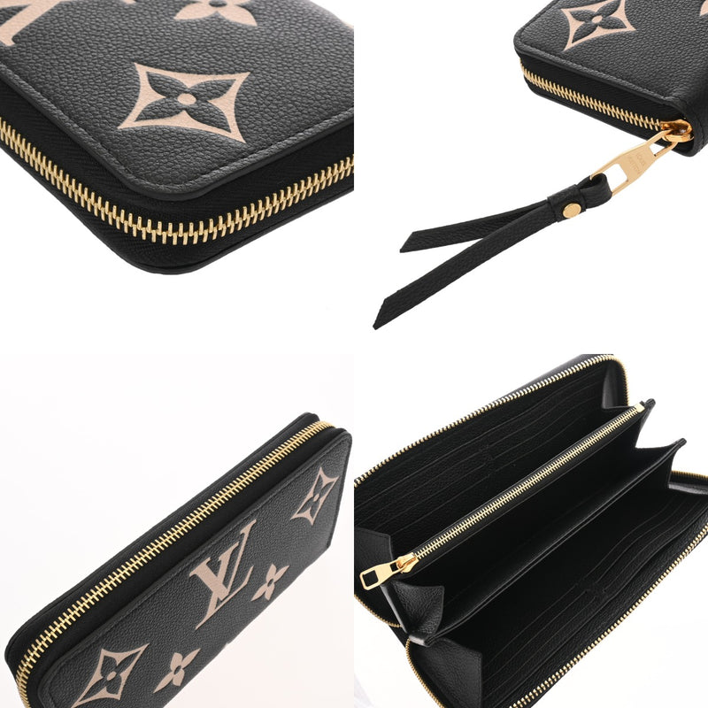 LOUIS VUITTON ルイヴィトン モノグラムアンプラント ジッピーウォレット ブラック/ベージュ M80481 レディース レザー 長財布 Aランク 中古 銀蔵