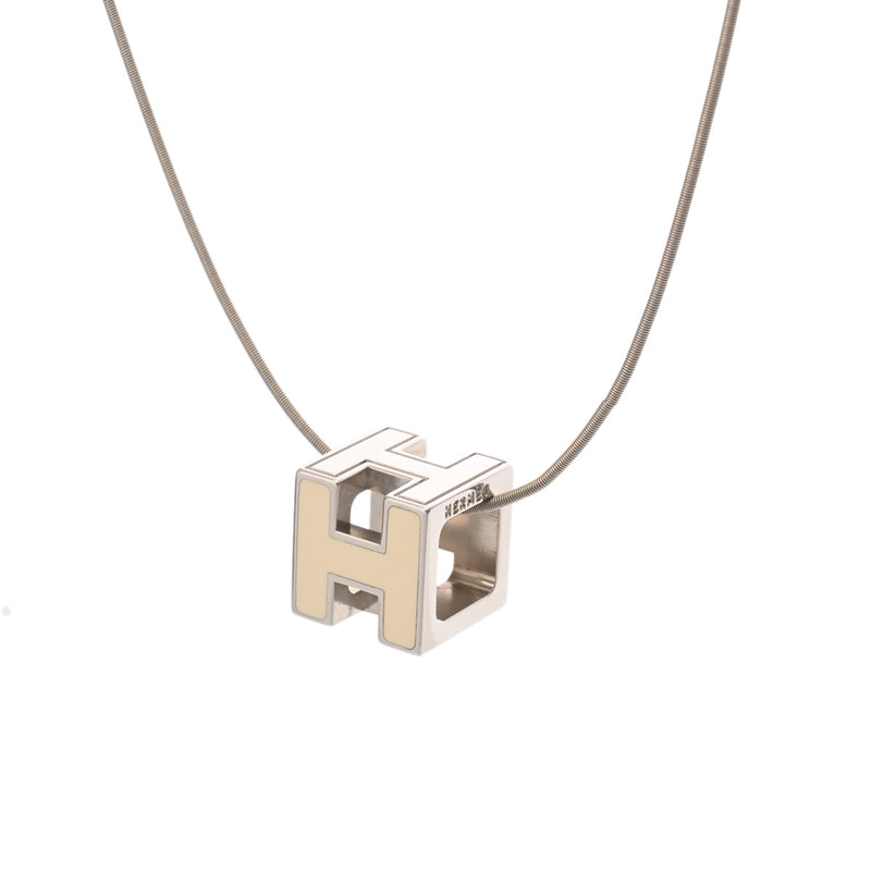 HERMES エルメス カードアッシュ Hキューブ アイボリー レディース シルバー金具 ネックレス Aランク 中古 銀蔵