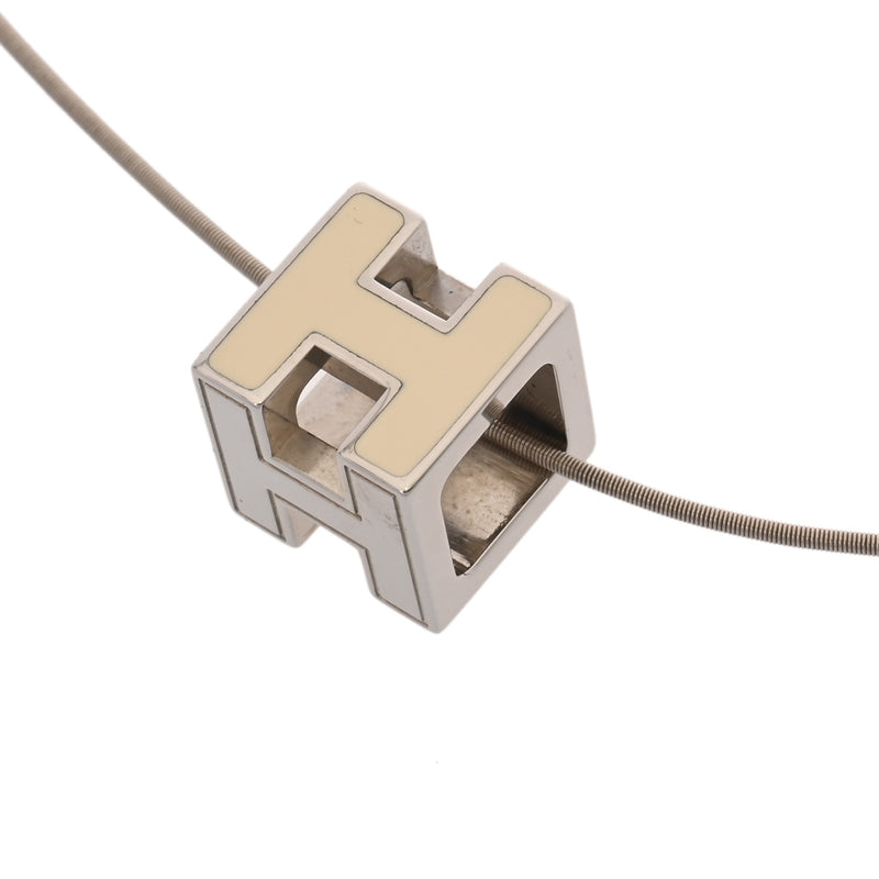 HERMES エルメス カードアッシュ Hキューブ アイボリー レディース シルバー金具 ネックレス Aランク 中古 銀蔵