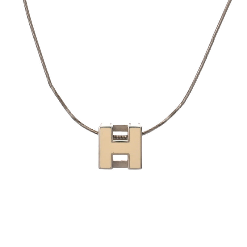 HERMES エルメス カードアッシュ Hキューブ アイボリー レディース シルバー金具 ネックレス ABランク 中古 銀蔵