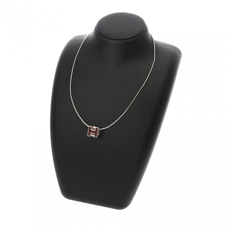 HERMES エルメス カードアッシュ Hキューブ ボルドー レディース シルバー金具 ネックレス Aランク 中古 銀蔵