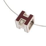 HERMES エルメス カードアッシュ Hキューブ ボルドー レディース シルバー金具 ネックレス Aランク 中古 銀蔵