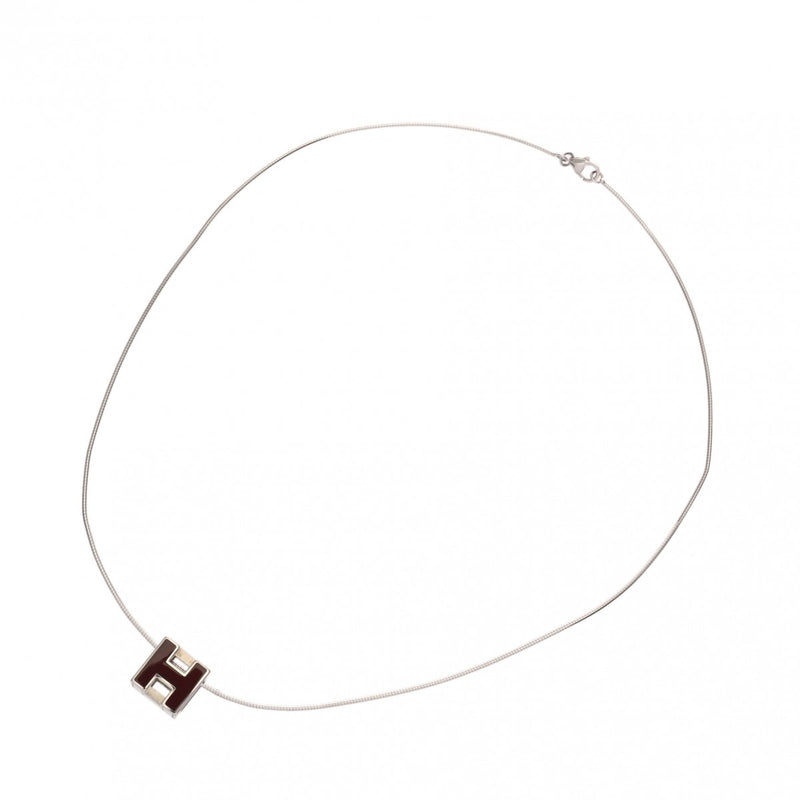HERMES エルメス カードアッシュ Hキューブ ボルドー レディース シルバー金具 ネックレス Aランク 中古 銀蔵