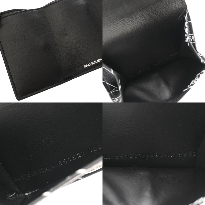 BALENCIAGA バレンシアガ コンパクトウォレット ホワイトロゴ ブラック ホワイト 551921 ユニセックス レザー 三つ折り財布 Aランク 中古 銀蔵