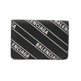 BALENCIAGA バレンシアガ コンパクトウォレット ホワイトロゴ ブラック ホワイト 551921 ユニセックス レザー 三つ折り財布 Aランク 中古 銀蔵
