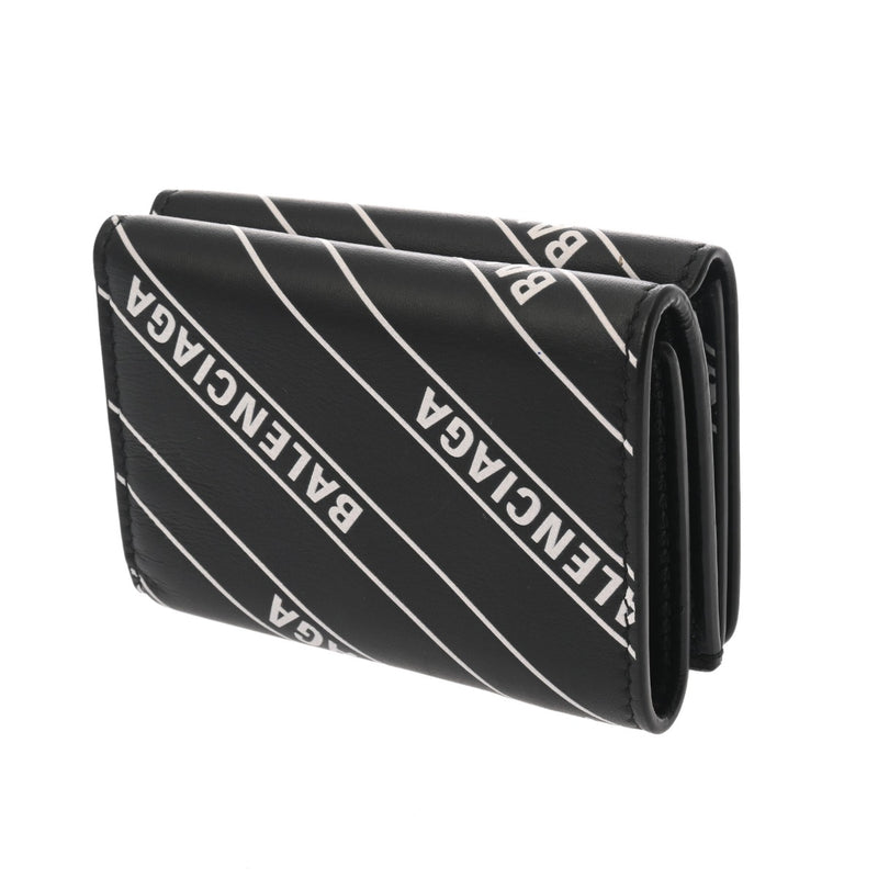 BALENCIAGA バレンシアガ コンパクトウォレット ホワイトロゴ ブラック ホワイト 551921 ユニセックス レザー 三つ折り財布 Aランク 中古 銀蔵