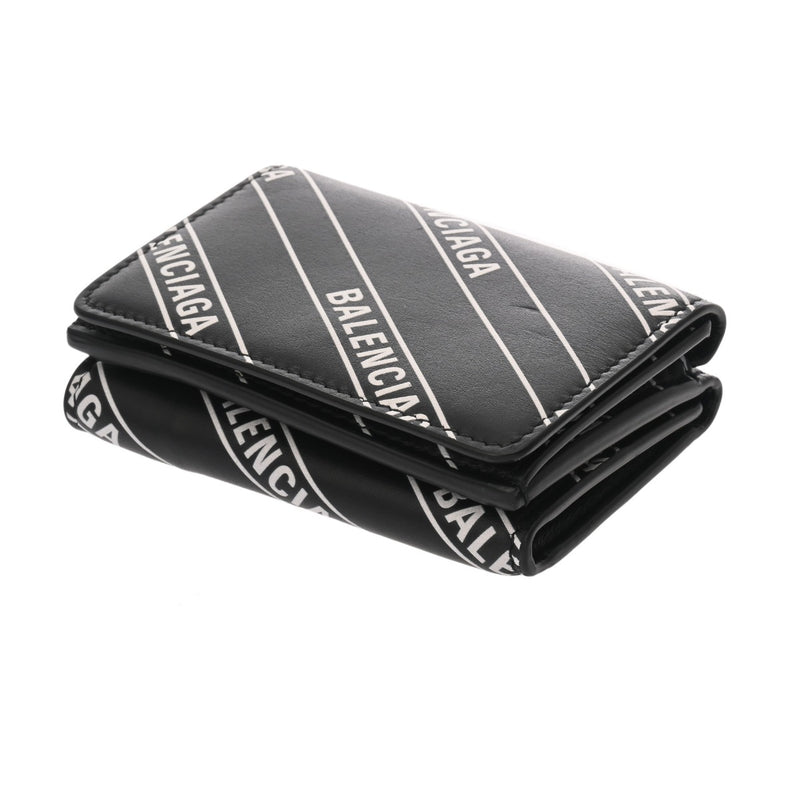 BALENCIAGA バレンシアガ コンパクトウォレット ホワイトロゴ ブラック ホワイト 551921 ユニセックス レザー 三つ折り財布 Aランク 中古 銀蔵