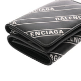 BALENCIAGA バレンシアガ コンパクトウォレット ホワイトロゴ ブラック ホワイト 551921 ユニセックス レザー 三つ折り財布 Aランク 中古 銀蔵
