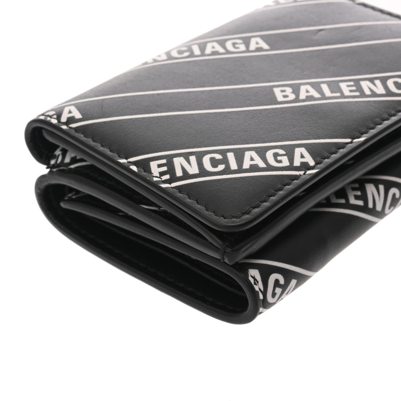 BALENCIAGA バレンシアガ コンパクトウォレット ホワイトロゴ ブラック ホワイト 551921 ユニセックス レザー 三つ折り財布 Aランク 中古 銀蔵