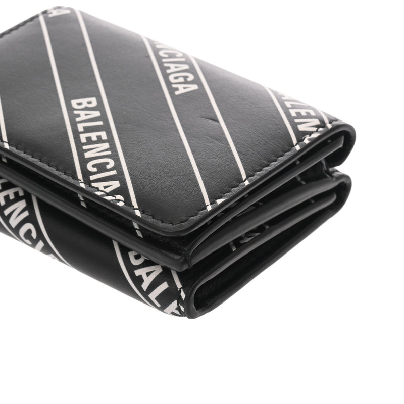 BALENCIAGA バレンシアガ コンパクトウォレット ホワイトロゴ ブラック ホワイト 551921 ユニセックス レザー 三つ折り財布 Aランク 中古 銀蔵