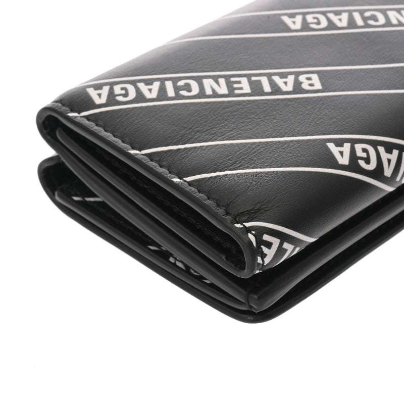 BALENCIAGA バレンシアガ コンパクトウォレット ホワイトロゴ ブラック ホワイト 551921 ユニセックス レザー 三つ折り財布 Aランク 中古 銀蔵