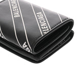 BALENCIAGA バレンシアガ コンパクトウォレット ホワイトロゴ ブラック ホワイト 551921 ユニセックス レザー 三つ折り財布 Aランク 中古 銀蔵