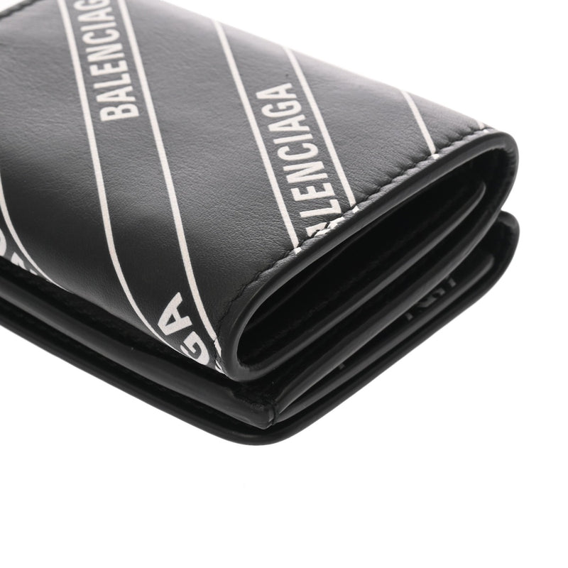 BALENCIAGA バレンシアガ コンパクトウォレット ホワイトロゴ ブラック ホワイト 551921 ユニセックス レザー 三つ折り財布 Aランク 中古 銀蔵