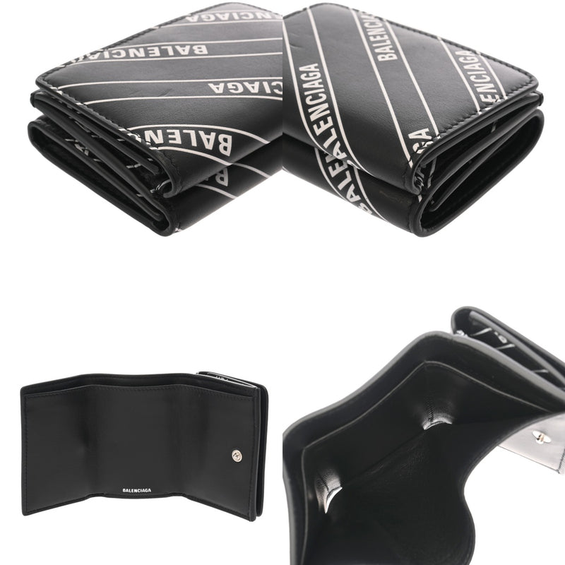 BALENCIAGA バレンシアガ コンパクトウォレット ホワイトロゴ ブラック ホワイト 551921 ユニセックス レザー 三つ折り財布 Aランク 中古 銀蔵