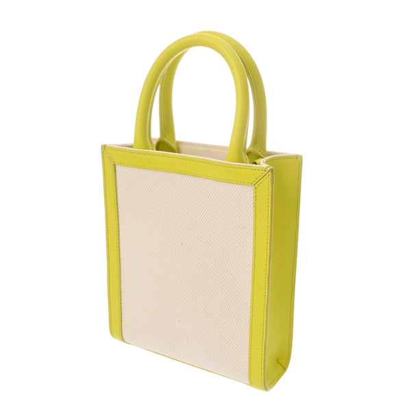 CELINE セリーヌ ミニバーティカルカバ ホワイト/イエロー 193302 レディース キャンバス/レザー ハンドバッグ ABランク 中古 銀蔵
