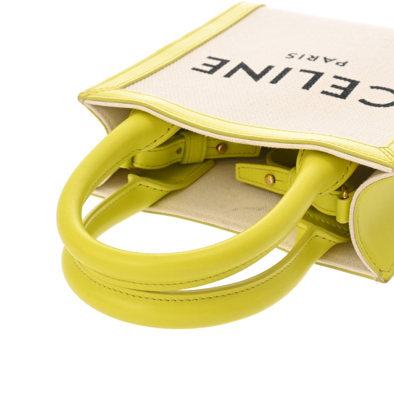 CELINE セリーヌ ミニバーティカルカバ ホワイト/イエロー 193302 レディース キャンバス/レザー ハンドバッグ ABランク 中古 銀蔵