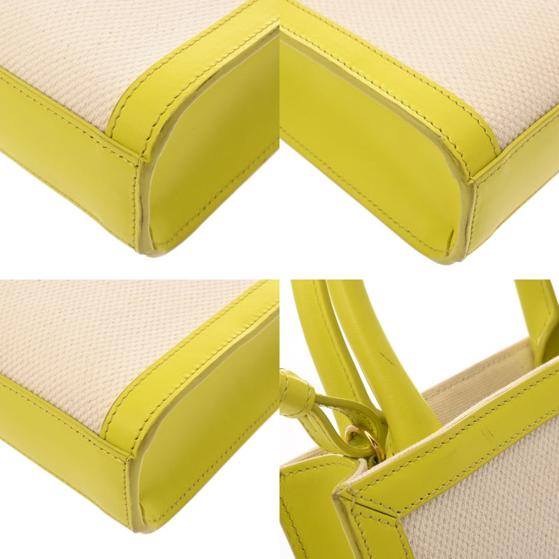 CELINE セリーヌ ミニバーティカルカバ ホワイト/イエロー 193302 レディース キャンバス/レザー ハンドバッグ ABランク 中古 銀蔵