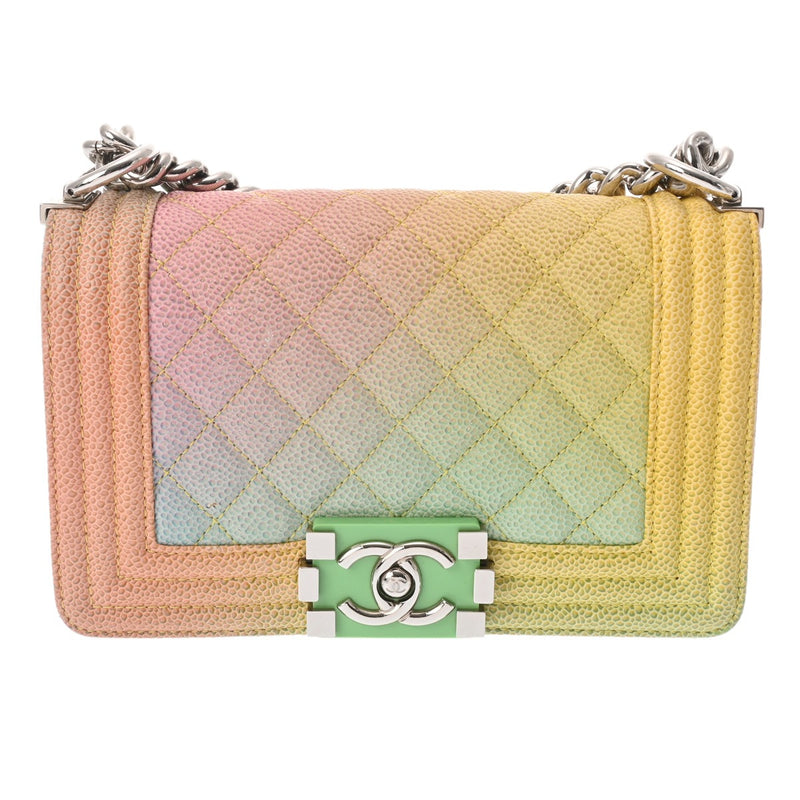 CHANEL シャネル ボーイシャネル チェーンショルダー 20cm レインボー A67085 レディース キャビアスキン ショルダーバッグ Aランク 中古 銀蔵