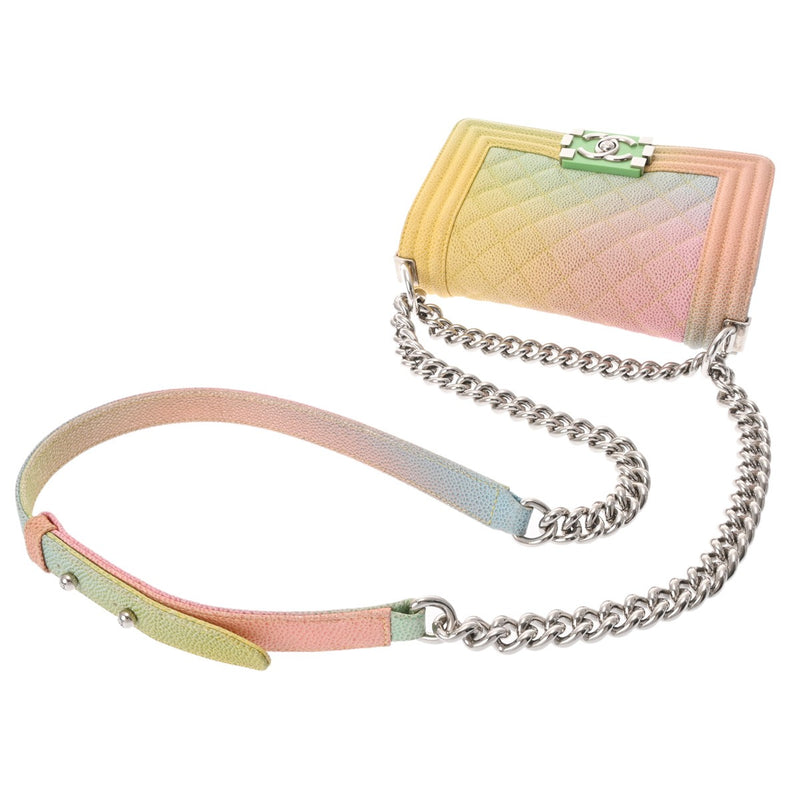 CHANEL シャネル ボーイシャネル チェーンショルダー 20cm レインボー A67085 レディース キャビアスキン ショルダーバッグ Aランク 中古 銀蔵