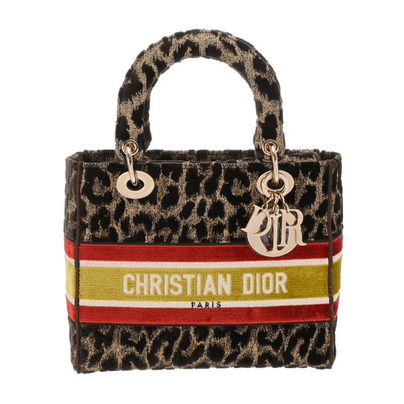 CHRISTIAN DIOR クリスチャンディオール LADY D-LITE ミディアムバッグ 2WAY レオパート レディース ベルベット ハンドバッグ Aランク 中古 銀蔵