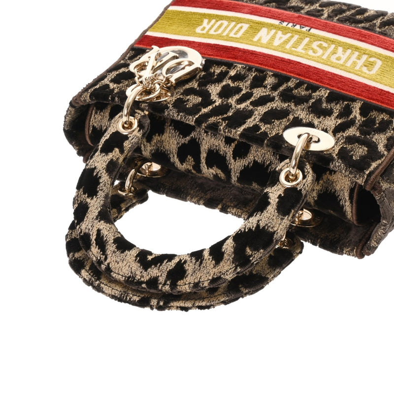 CHRISTIAN DIOR クリスチャンディオール LADY D-LITE ミディアムバッグ 2WAY レオパート レディース ベルベット ハンドバッグ Aランク 中古 銀蔵