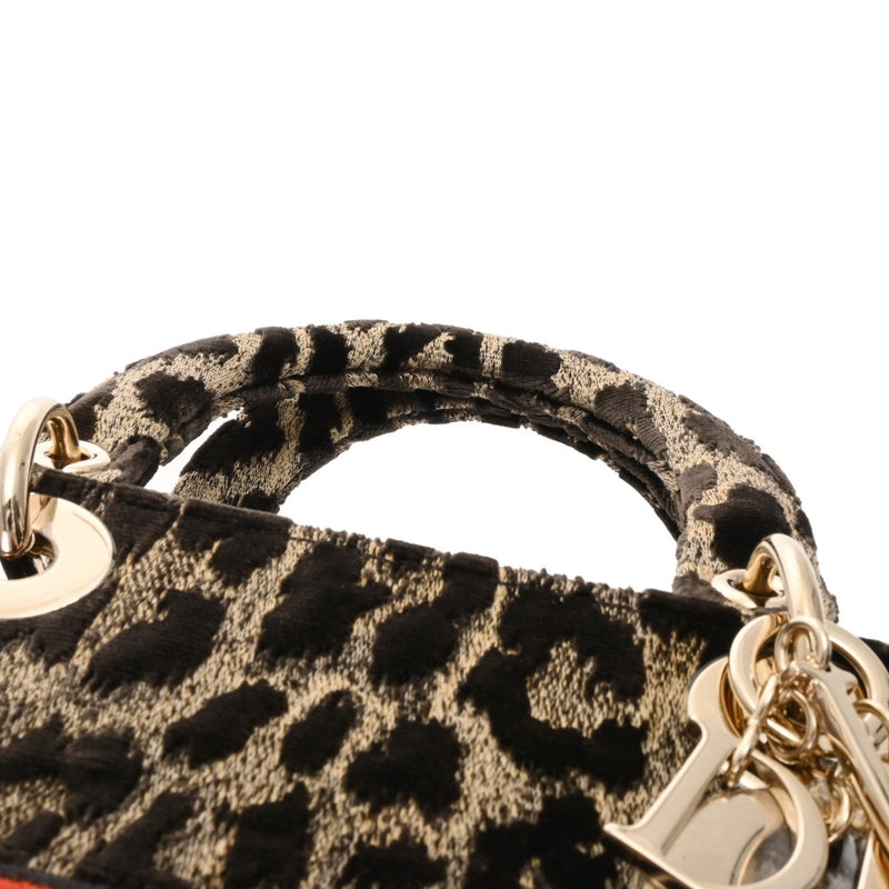 CHRISTIAN DIOR クリスチャンディオール LADY D-LITE ミディアムバッグ 2WAY レオパート レディース ベルベット ハンドバッグ Aランク 中古 銀蔵