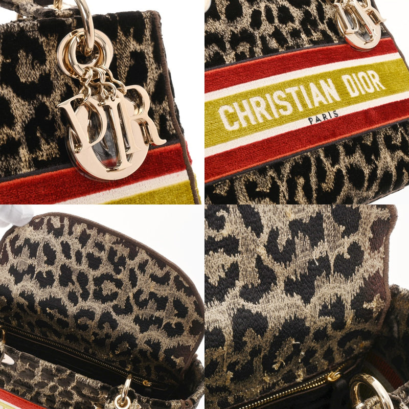 CHRISTIAN DIOR クリスチャンディオール LADY D-LITE ミディアムバッグ 2WAY レオパート レディース ベルベット ハンドバッグ Aランク 中古 銀蔵