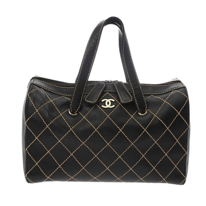 CHANEL シャネル ワイルドステッチ ボストンバッグ ブラック レディース レザー ボストンバッグ Bランク 中古 銀蔵