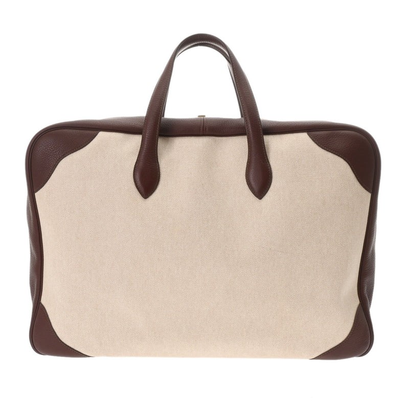 HERMES エルメス ヴィクトリア 50 ボストンバッグ エクリュ/ルージュアッシュ - ユニセックス トリヨンクレマンス トワルアッシュ ハンドバッグ Bランク 中古 銀蔵