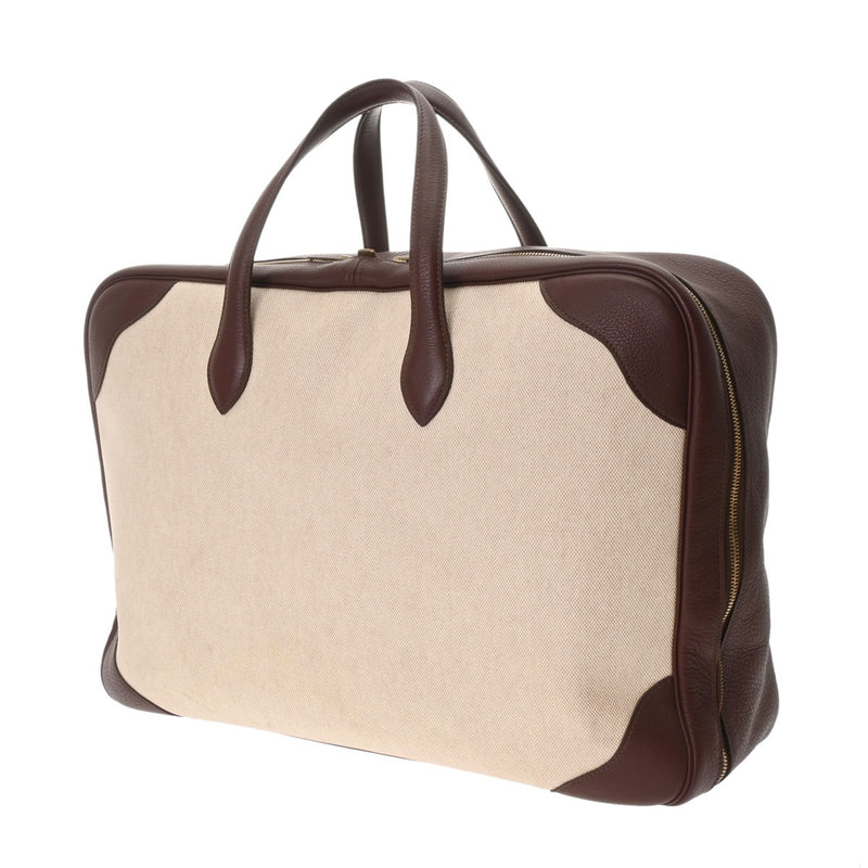 HERMES エルメス ヴィクトリア 50 ボストンバッグ エクリュ/ルージュアッシュ - ユニセックス トリヨンクレマンス トワルアッシュ ハンドバッグ Bランク 中古 銀蔵