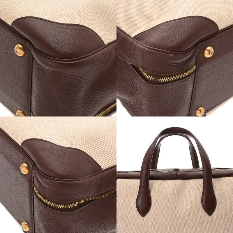 HERMES エルメス ヴィクトリア 50 ボストンバッグ エクリュ/ルージュアッシュ - ユニセックス トリヨンクレマンス トワルアッシュ ハンドバッグ Bランク 中古 銀蔵