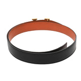 HERMES エルメス Hベルト ゴールドバックル サイズ85 リバーシブル ブラック/オレンジ □R刻印(2014年頃) メンズ ボックスカーフ/トゴ ベルト Bランク 中古 銀蔵