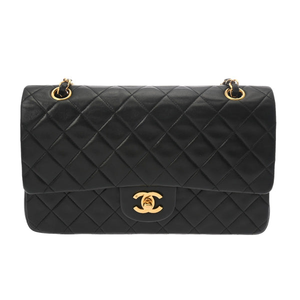 CHANEL シャネル マトラッセ チェーンショルダー Wフラップ 25cm ブラック A01112 レディース ラムスキン ショルダーバッグ ABランク 中古 銀蔵