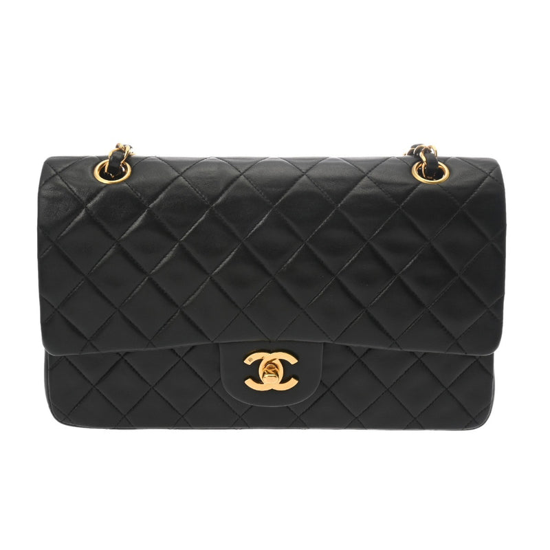 CHANEL シャネル マトラッセ チェーンショルダー Wフラップ 25cm ブラック A01112 レディース ラムスキン ショルダーバッグ ABランク 中古 銀蔵