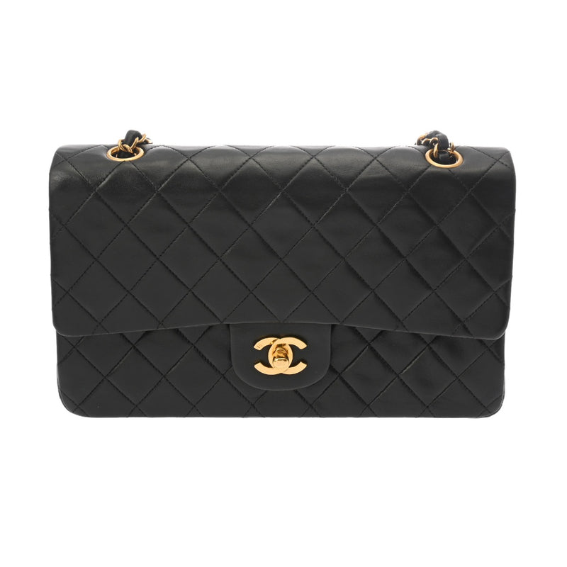 CHANEL シャネル マトラッセ チェーンショルダー Wフラップ 25cm ブラック A01112 レディース ラムスキン ショルダーバッグ ABランク 中古 銀蔵