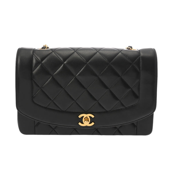 CHANEL シャネル マトラッセ ダイアナ 25cm チェーンショルダー ブラック A01165 レディース ラムスキン ショルダーバッグ Aランク 中古 銀蔵