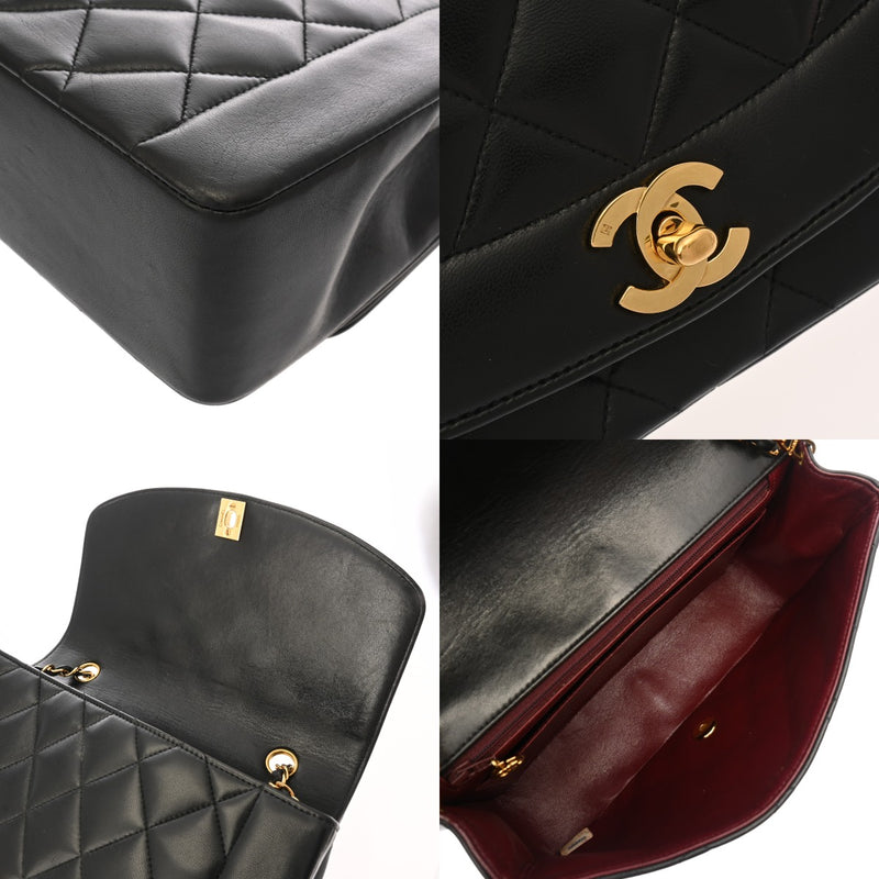 CHANEL シャネル マトラッセ ダイアナ 25cm チェーンショルダー ブラック A01165 レディース ラムスキン ショルダーバッグ Aランク 中古 銀蔵