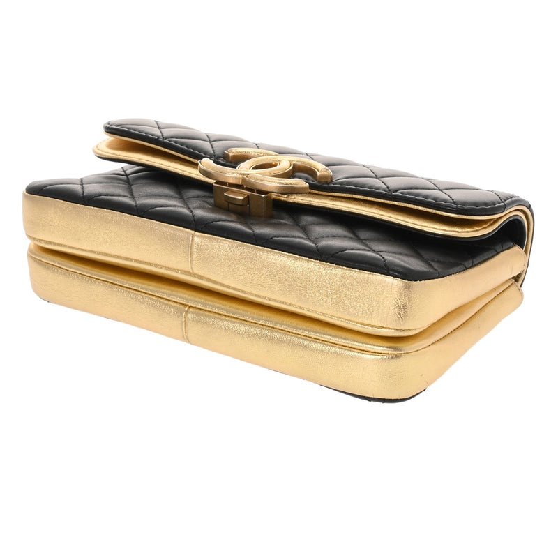 CHANEL シャネル マトラッセ チェーンショルダー Wフラップ ブラック レディース ラムスキン ショルダーバッグ ABランク 中古 銀蔵